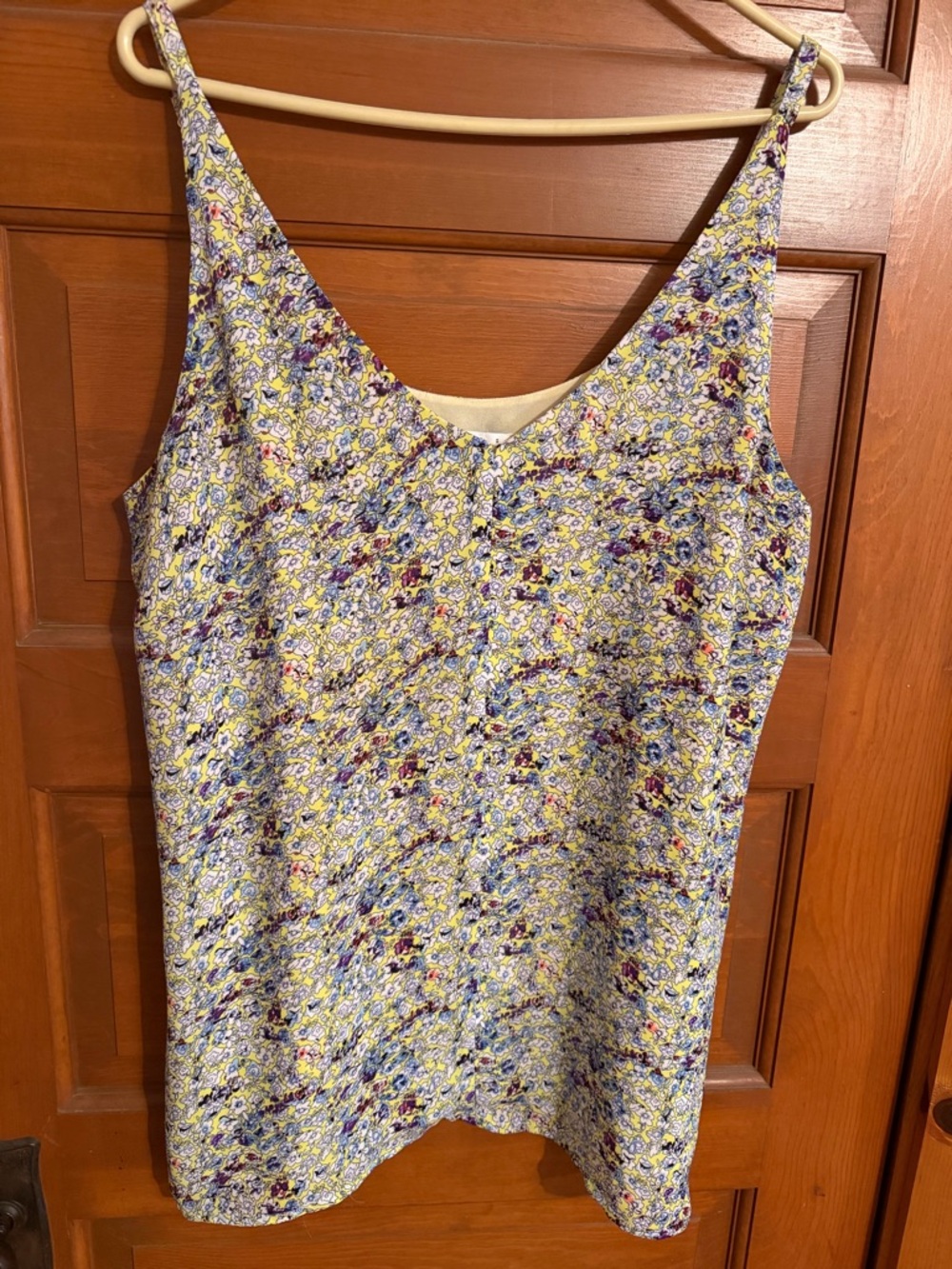 CAbi Yellow Floral V-Neck Camisole with Blue & Purple Accents